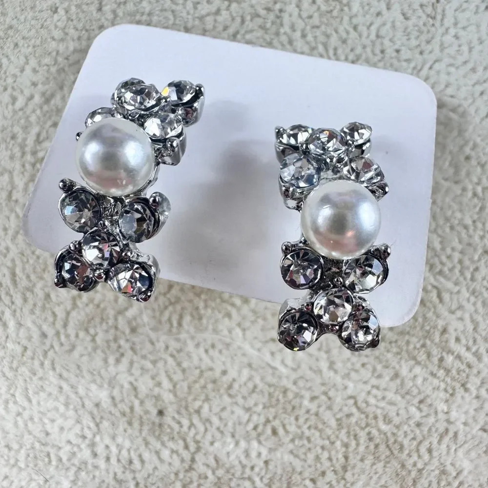Elegant Faux Pearl & Gemstones Earrings